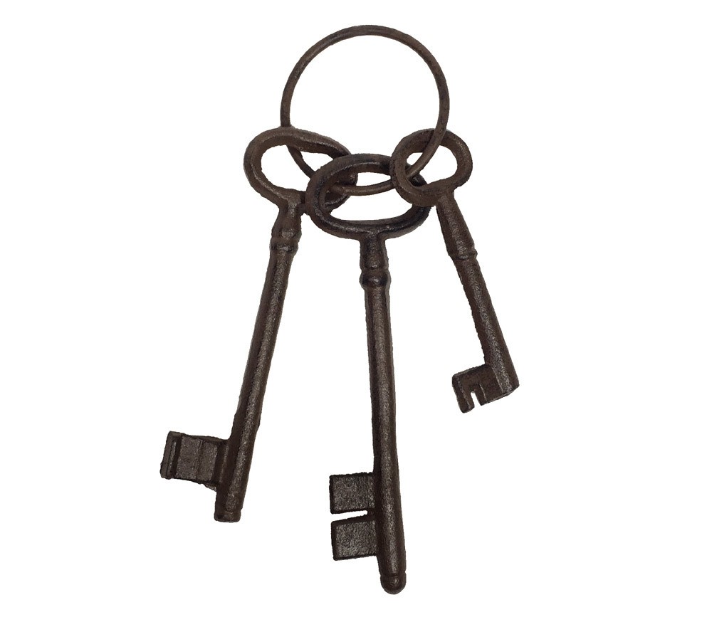 Deko-Schlüssel Bund mit 3 Schlüsseln Nostalgie Gusseisen Antik-Braun 16cm