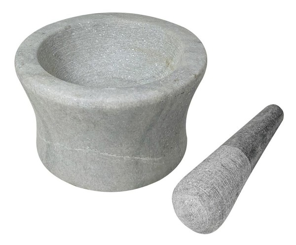 Mörser mit Stößel Marmor Weiß Konisch Naturstein Steinmörser 17cm