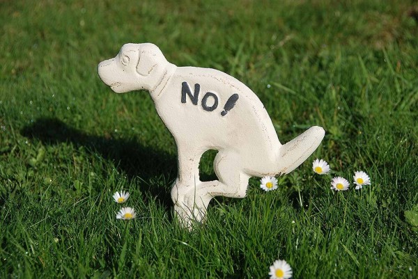 Verbotsschild Hundehaufen NO! Hundekot Hinweisschild Gusseisen Weiß