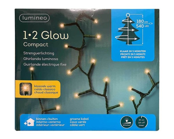 1-2 GLOW Lichterkette Weihnachtsbaum 180cm Warmweiß 540 LED Timer Schnellmontage