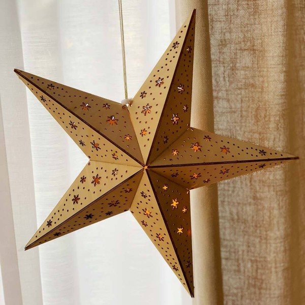 LED Holzstern Schneeflocke Weihnachtsstern 3D Warmweiß Batterie Timer 40cm