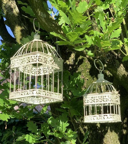 Deko Vogelkäfig Dekokäfig 2er-Set Vintage Nostalgie Antik-Stil Weiß