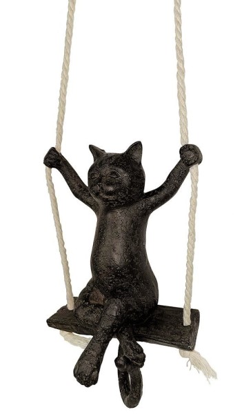 Hängende Figur Katze auf Schaukel Katzenfigur Dekofigur zum Aufhängen Schwarz