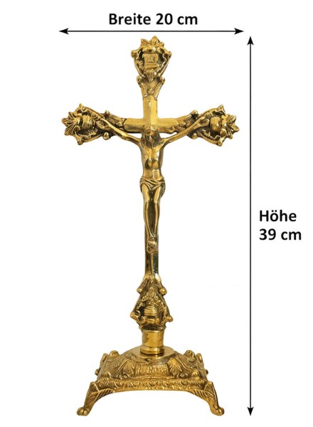 Kruzifix Stehendes Tisch-Kreuz aus Messing Jesus-Christus Antik-Stil 39cm