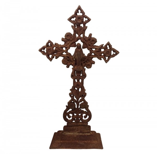 Kruzifix Standkruzifix Kreuz Gusseisen Antik-Stil Edelrost 65 cm