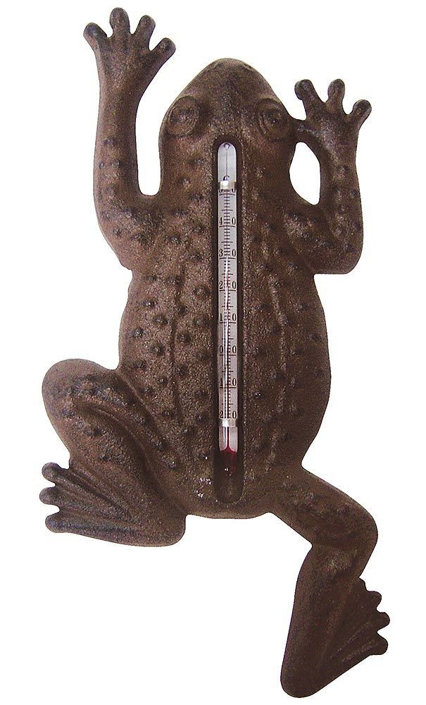 Image of Wandthermometer Frosch Garten Thermometer Gusseisen Antik-Stil Braun