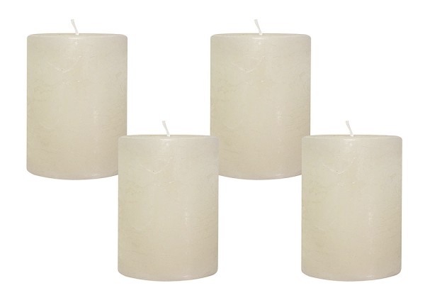 4 Rustic Stumpenkerzen Premium Kerze Creme Weiß 6x8cm - 28 Std Brenndauer