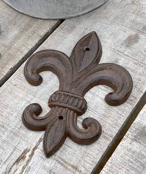 Lilie Deko Groß Gusseisen Französische Fleur-de-Lys für Wand Antik-Stil Braun