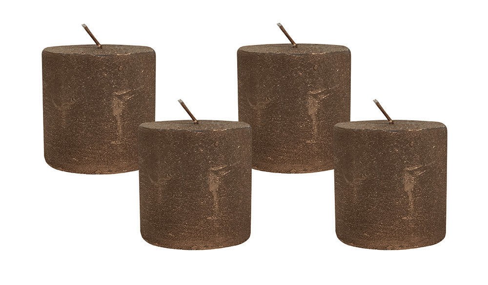 4 Rustic Stumpenkerzen Premium Kerze Kupfer lackiert 5x5cm – 15 Std Brenndauer