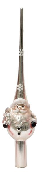 Christbaumspitze Weihnachtsmann Silber Weiß Echt Glas Weihnachtsbaumspitze 25cm