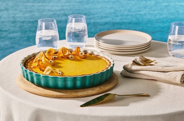 Le Creuset Tarte-Form Steinzeug Bleu Riviera Blau 28cm