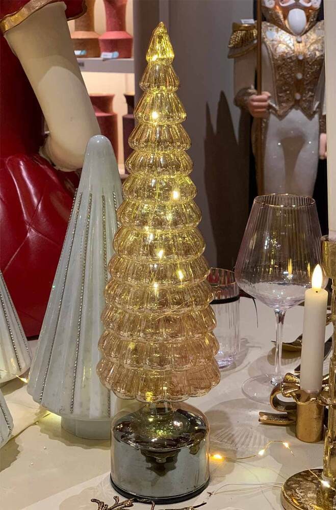 Tischleuchte LED Weihnachtsbaum Glas Drehend Timer Dekoleuchte Weihnachten günstig online kaufen