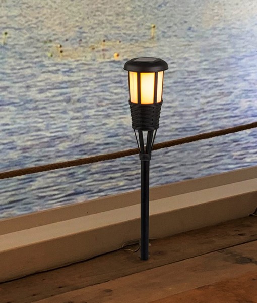 Solar Fackel mit Flammeneffekt Schwarz LED Lichtsensor Gartenfackel 61cm