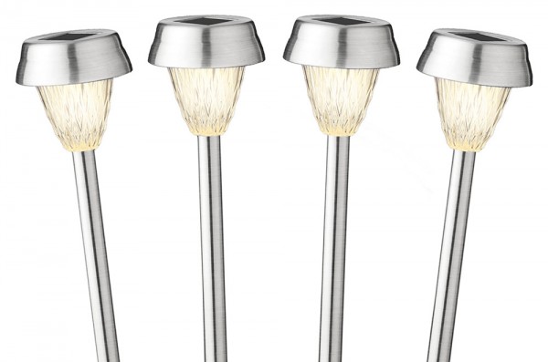 Solar Gartenleuchte 4 Stück Edelstahl LED Solarlampe Beleuchtung Warmweiß 24cm