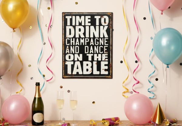 Nostalgie Blechschild "TIME TO DRINK CHAMPAGNE AND..." Dekoschild 33x25cm