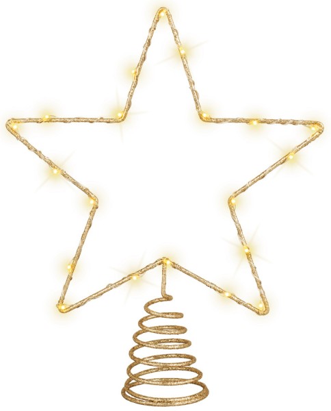 Weihnachtsbaumspitze Stern Gold Beleuchtet 20 LED Christbaumspitze Warmweiß
