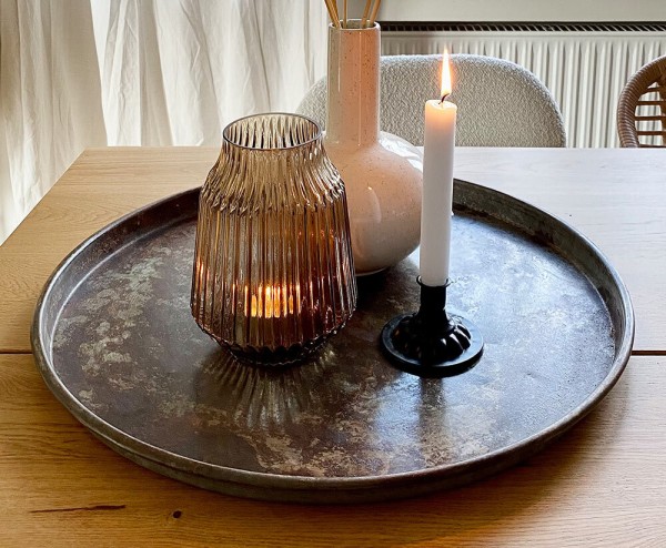 Tablett Rund Zink Vintage Zinktablett Dekotablett Eisen Landhausstil Groß 55cm