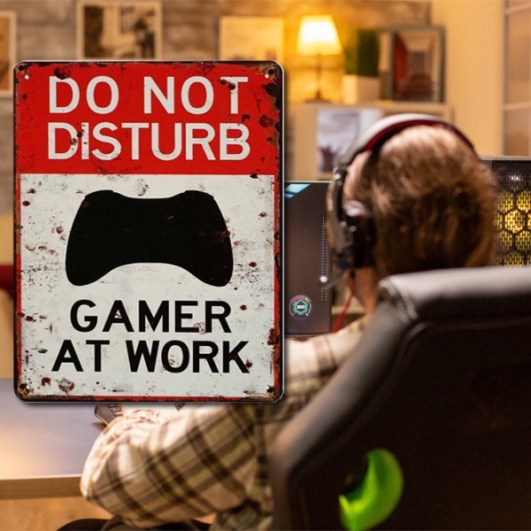 Blechschild DO NOT DISTURB GAMER AT WORK Türschild Deko Gamer Zimmer 25x20cm