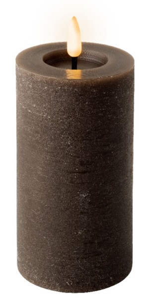 LED Kerze Rustic Braun Stumpenkerze Flammeneffekt Echtwachs Warmweiß H 15,4cm