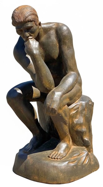 Figur Der Denker n. Rodin 110cm Groß Guss-Stein Frostsicher Garten Statue Schwarz-Rost