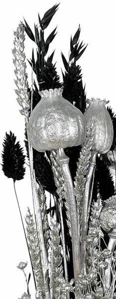 Trockenblumenstrauß Blumen Mix Silber Schwarz Ziergras Mohnkapseln Weihnachten