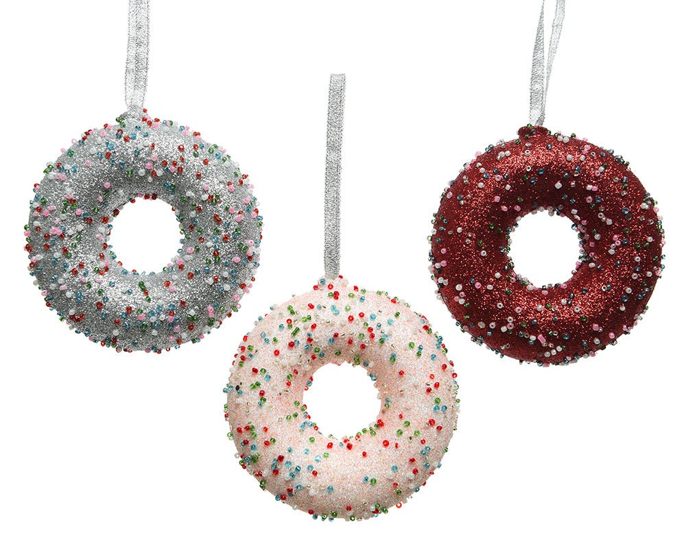 Christbaumschmuck Donuts 3 Stück Weihnachtsgebäck Glitzer Süßigkeiten