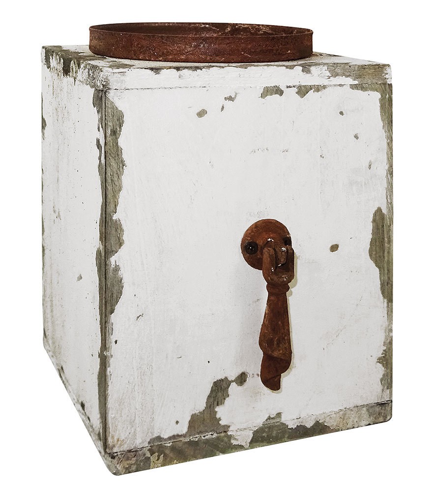Kerzenhalter Schublade Vintage Holz Weiß patiniert Kerzenständer Nostalgie 15cm