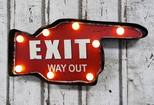 Wandleuchte EXIT LED Beleuchtung Wegweiser Hand Leuchtdeko Nostalgie Vintage