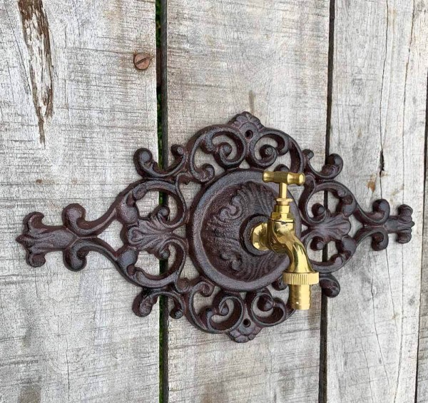 Wasserhahn mit Zierrosette Vintage Wasseranschluss Garten Gusseisen Antik-Stil