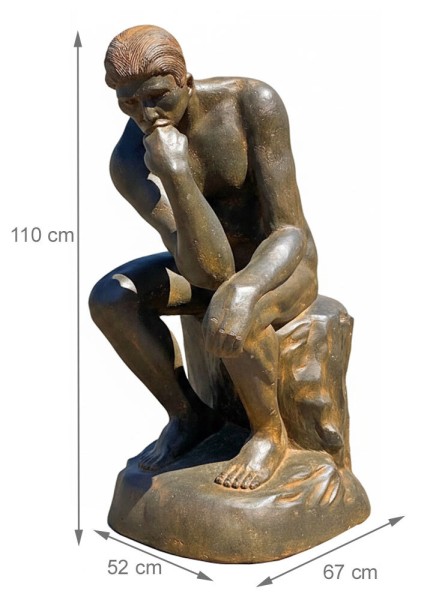 Figur Der Denker n. Rodin 110cm Groß Guss-Stein Frostsicher Garten Statue Schwarz-Rost
