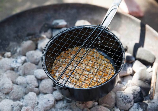 Popcornpfanne für Grill Feuerkorb & Lagerfeuer BBQ Pfanne Eisen Schwarz