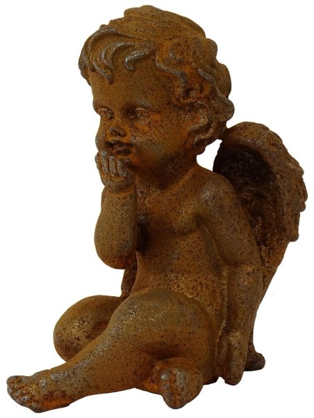 Engel Figur Putte Gusseisen Rost Statue sitzend Eisen Edelrost Antik-Stil 11cm