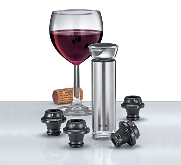 Cilio Weinpumpe CAMPANIA mit 4 Stopfen inkl. Datumsskala