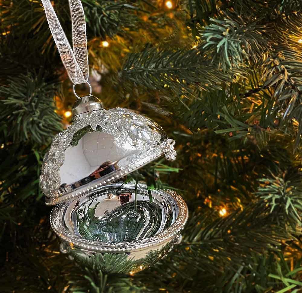 Christbaumkugel zum Befüllen Echt Glas Silber Tropfenform Weihnachtskugel Christbaumkugel zum Befüllen Echt Glas Silber Tropfenform Weihnachtskugel