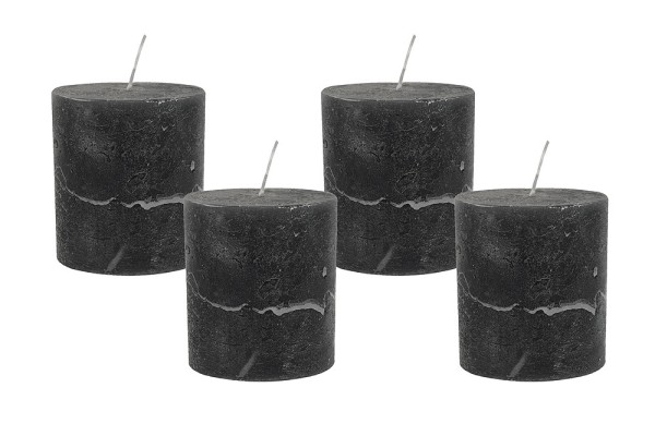 4 Rustic Stumpenkerzen Premium Kerze Anthrazit 7x8cm - 40 Std Brenndauer