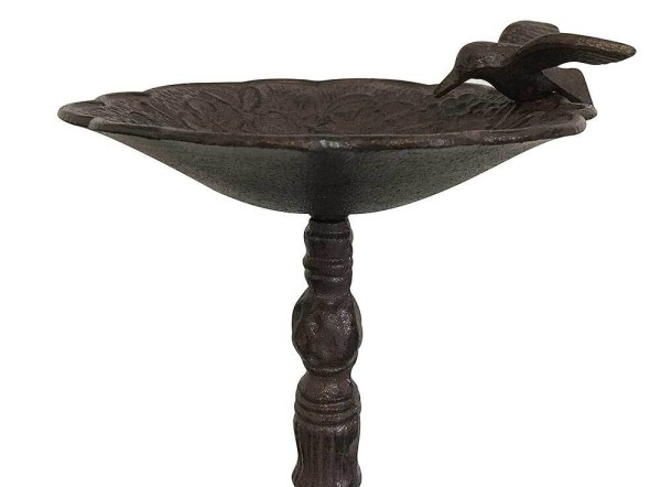 Vogeltränke auf Fuß mit Vogel Vogelbad Futterschale Gusseisen Antik-Stil Braun