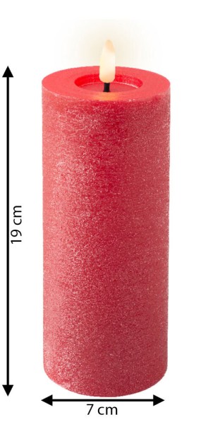 LED Kerze Rustic Rot Stumpenkerze Flammeneffekt Echtwachs Warmweiß 19 cm