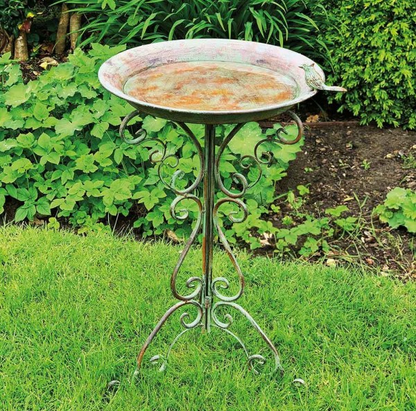 Große Vogeltränke auf Ständer Eisen Grün Vogelbad Standvogeltränke Antik-Stil