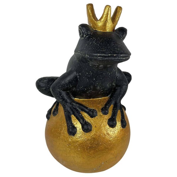 Gartenfigur Froschkönig Groß XL Figur Frosch Goldene Kugel Guss-Stein 50 cm