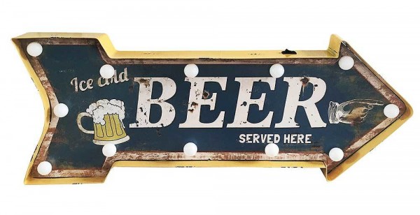 Wandleuchte ICE COLD BEER LED Beleuchtung Wegweiser Vintage Leuchtdeko