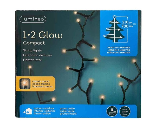 1-2 GLOW Lichterkette Weihnachtsbaum 210cm Warmweiß 700 LED Timer Schnellmontage