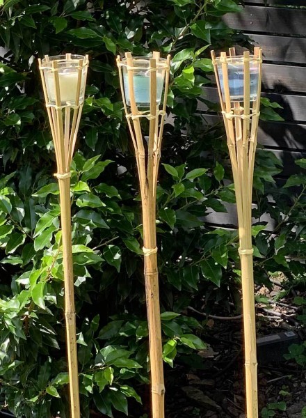 3 Gartenfackeln Bambus Citronella Kerze im Glas Gartenkerzen Bambusfackel 100cm