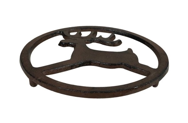 Topfuntersetzer Untersetzer Rentier Hirsch Rund Gusseisen Antik-Braun 16,5cm