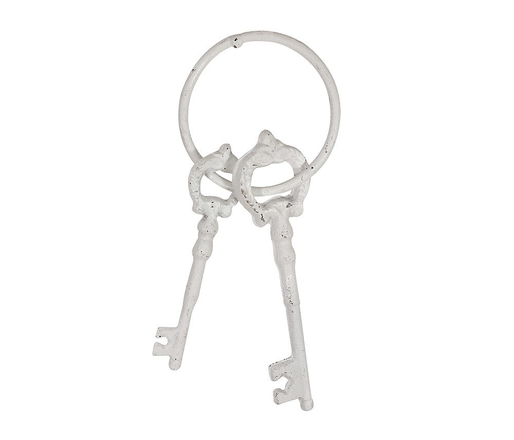 Deko Schlüsselbund  mit 2 Schlüsseln Nostalgie Gusseisen Weiß 20cm
