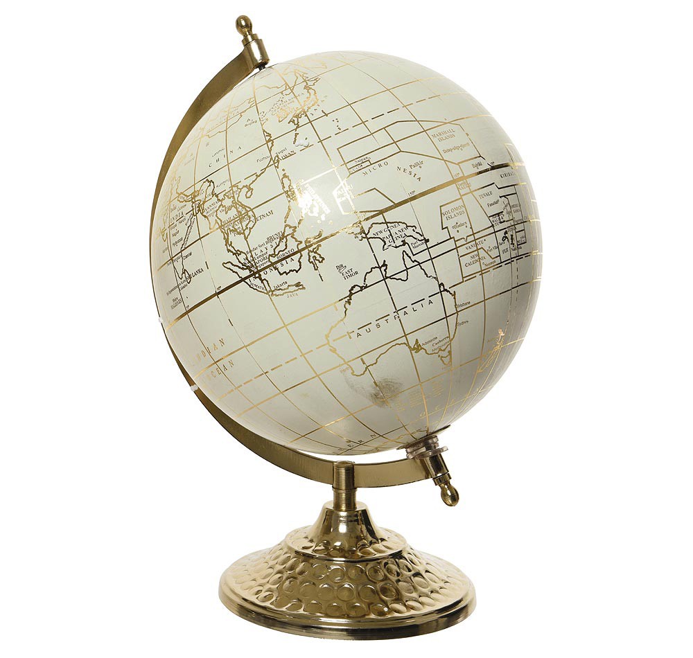 Globus Creme Weiß Gold Weltkugel mit Ständer Standglobus Geografische Karte Ø 20cm