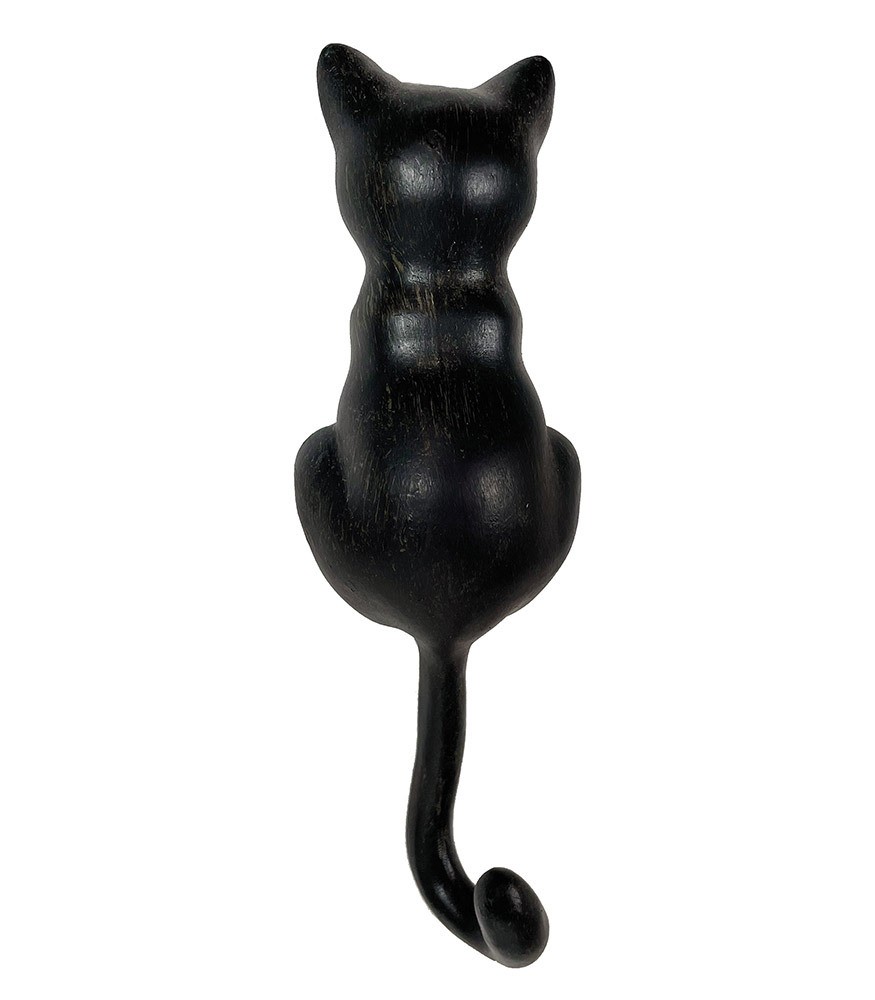 Garderobenhaken Katze Wandhaken Garderobe Dekofigur Schwarz Vintage-Stil 20cm