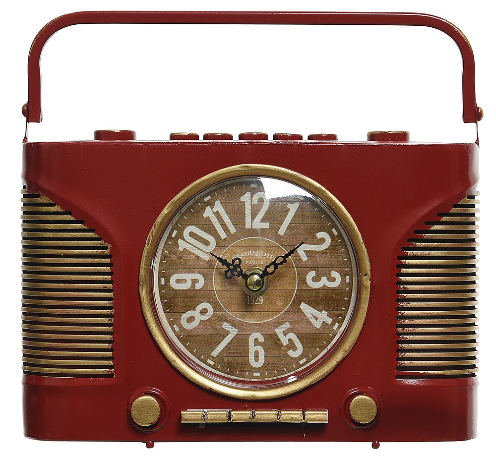 Tischuhr Nostalgie Radio Rot Eisen Kassettenrekorder Retro Uhr Vintage 22cm