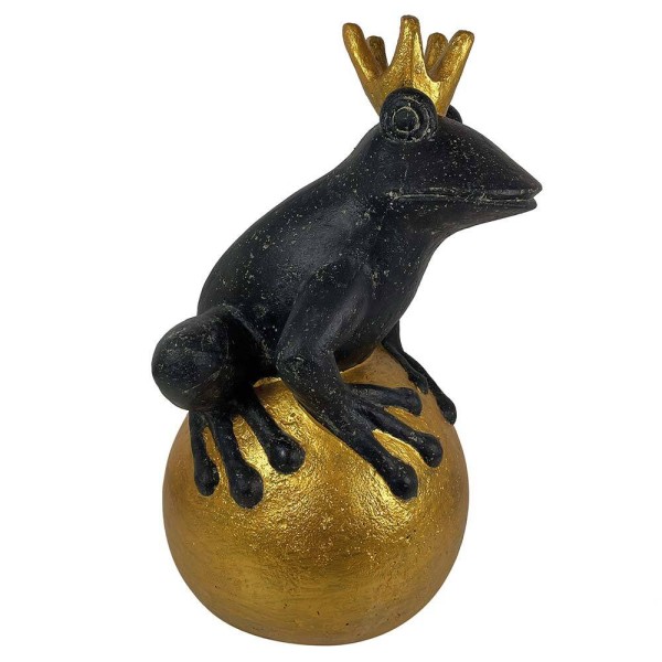 Gartenfigur Froschkönig Groß XXL Figur Frosch Goldene Kugel Guss-Stein 70 cm