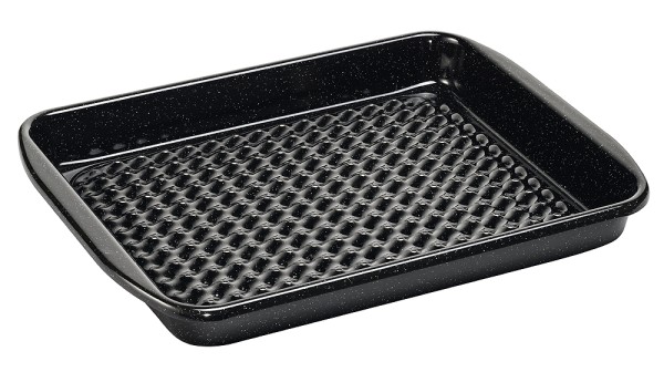 Riess Grilltasse Eckig Emaille Grillschale Schwarz Gelocht 42x32cm