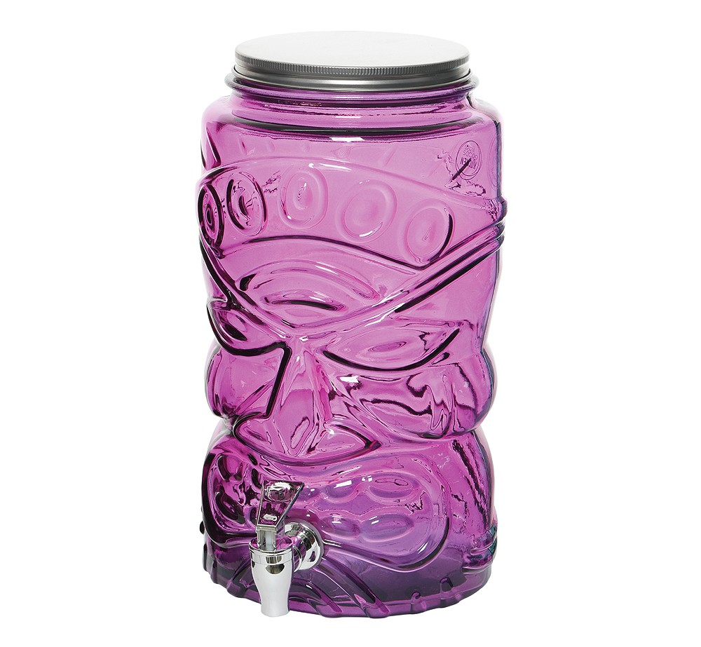 Getränkespender Tiki Bar Glas mit Zapfhahn 6l Hawaii Pink Wasserspender Groß